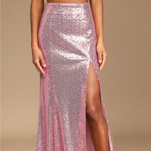 NWOT. Lulus Spotlights Shining Pink Sequin Maxi Skirt Size-XL.